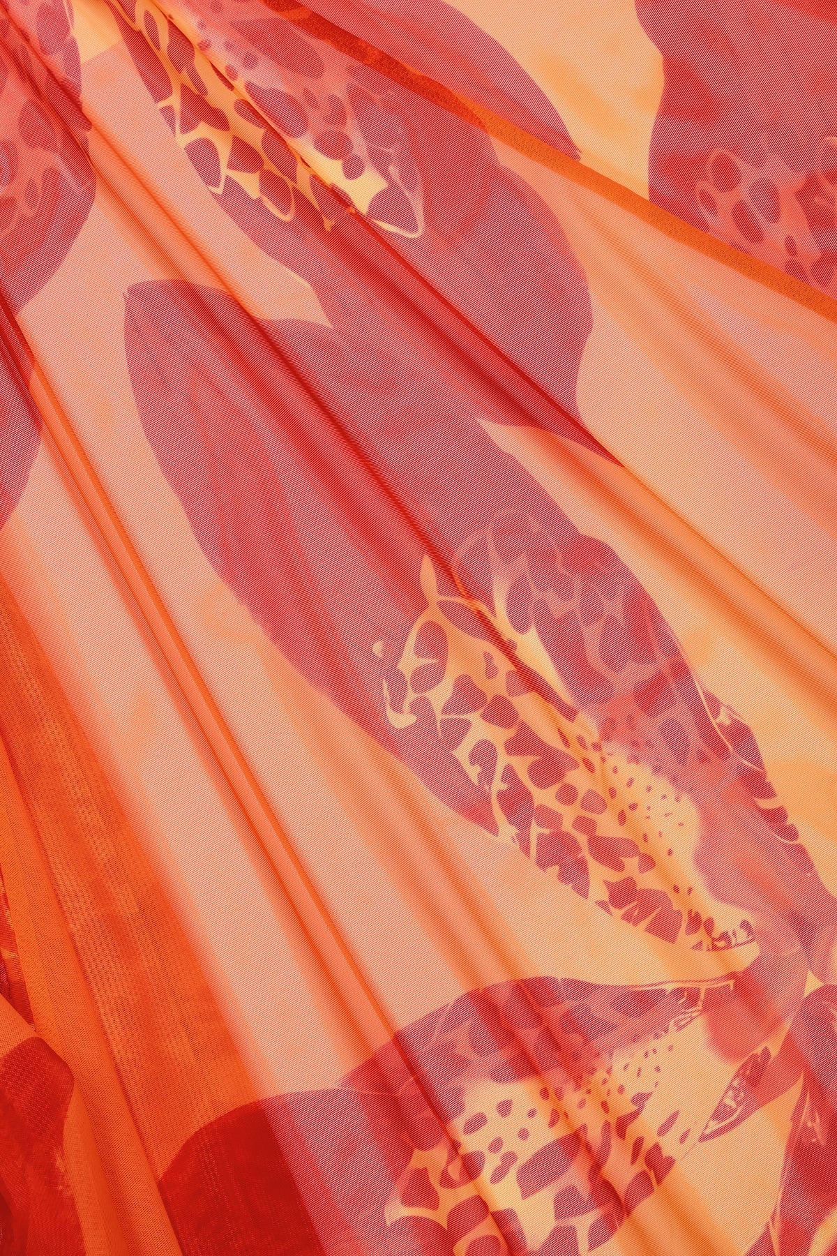 ⁣⁢Gerüschter Hardware-Detail Fishtail Maxi Rock im Orange Orchid Print⁤⁣