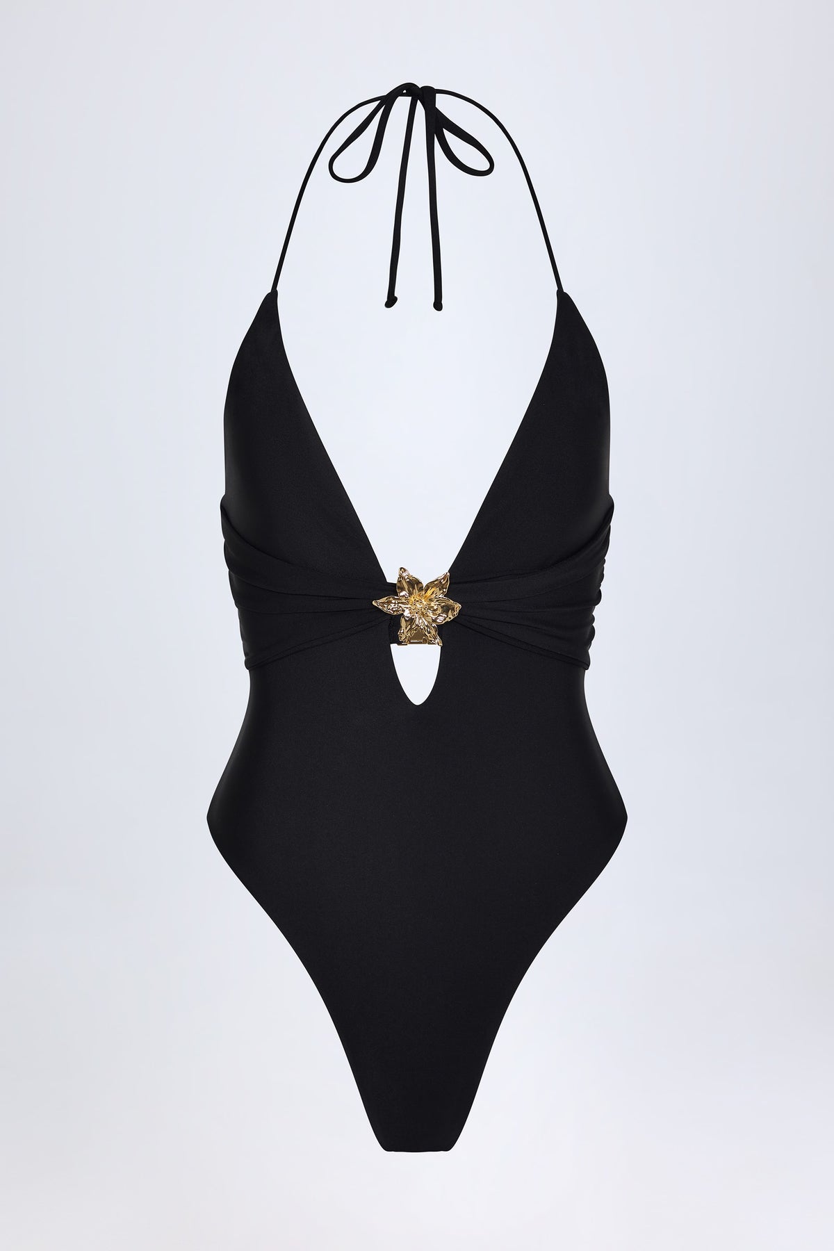 ⁣⁢Cut-out-Badeanzug mit Metalldetail in Schwarz⁤⁣
