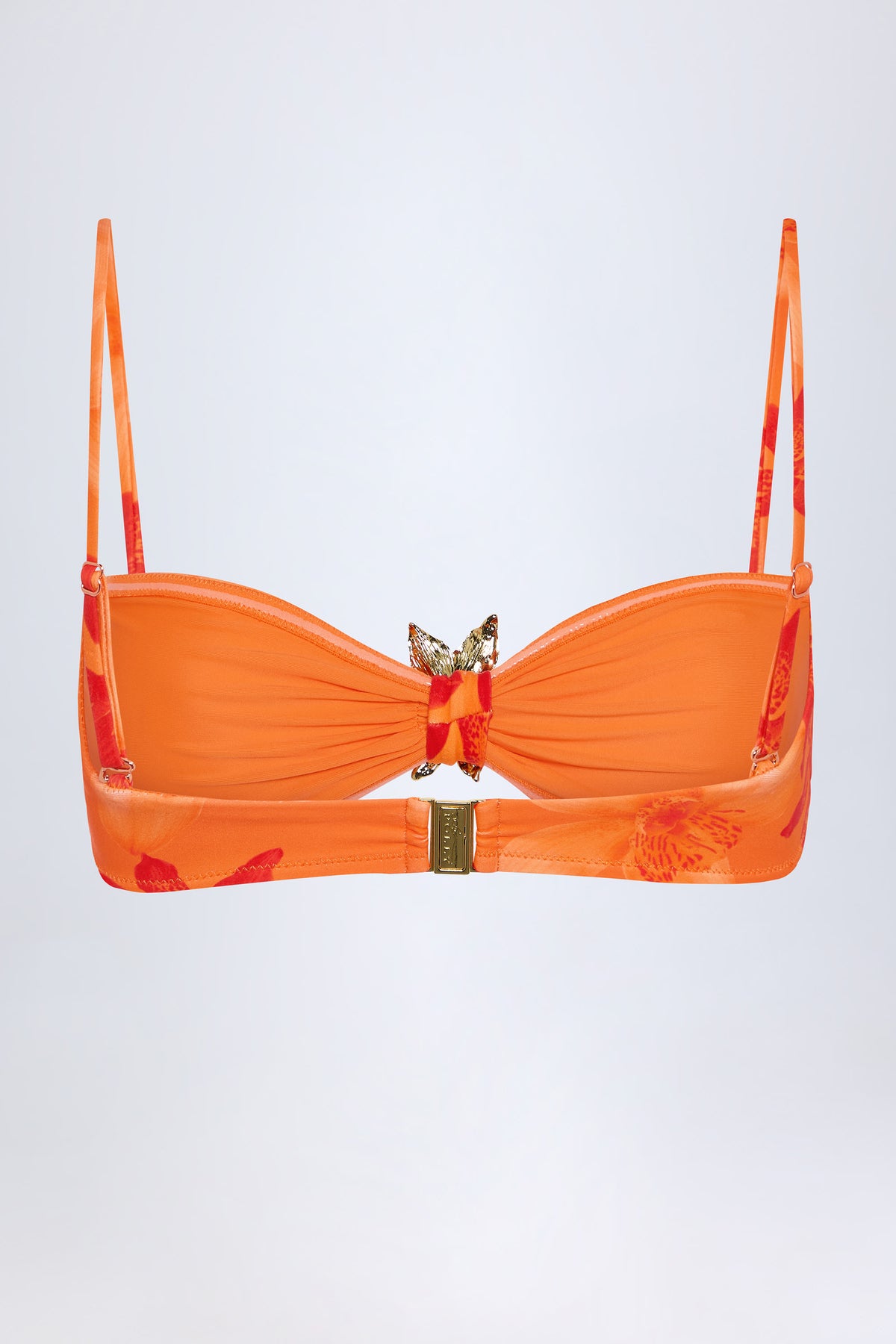 ⁣⁢Neckholder-Bikinioberteil mit Metalldetail im orangefarbenen Orchideenmuster⁤⁣