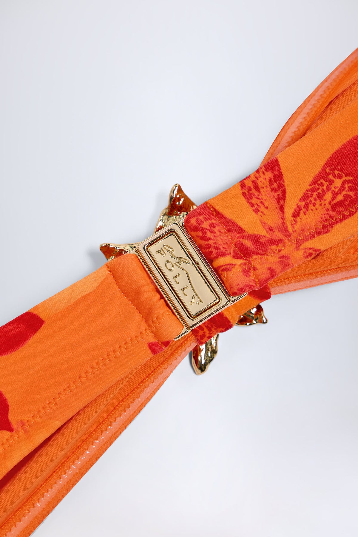 ⁣⁢Neckholder-Bikinioberteil mit Metalldetail im orangefarbenen Orchideenmuster⁤⁣