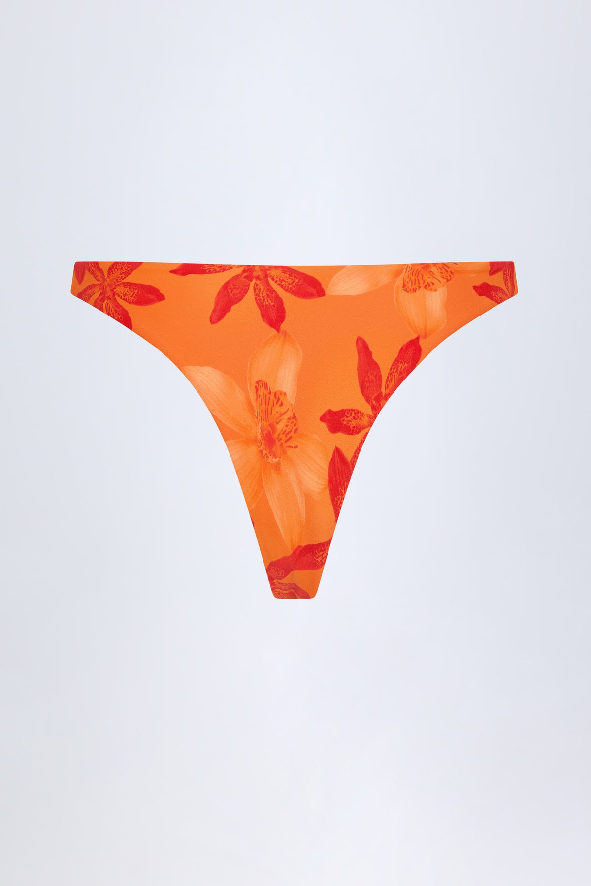 ⁣⁢Cheeky-Bikinihose mit Metalldetail im orangefarbenen Orchideenmuster⁤⁣