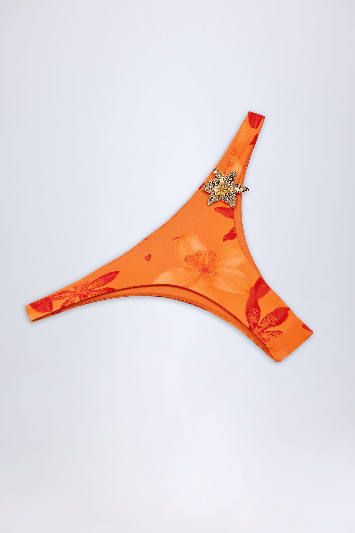 ⁣⁢Cheeky-Bikinihose mit Metalldetail im orangefarbenen Orchideenmuster⁤⁣