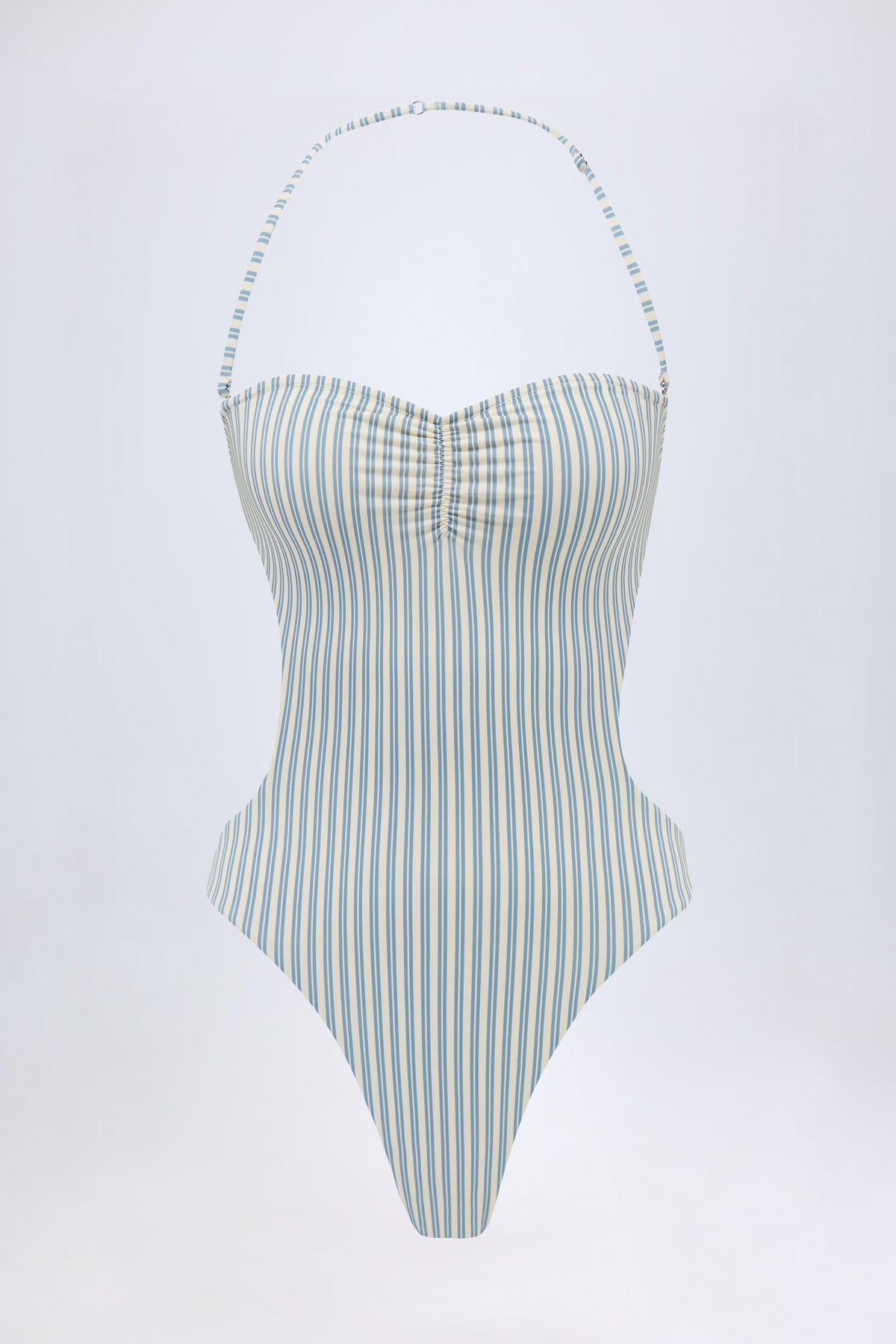 ⁣⁢Neckholder-Badeanzug mit Cut-out in Petrolfarbene Doppelstreifen⁤⁣