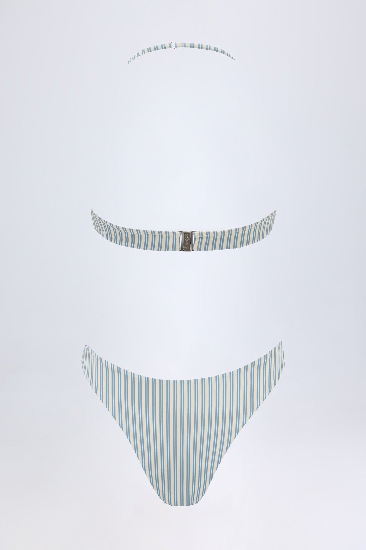 ⁣⁢Neckholder-Badeanzug mit Cut-out in Petrolfarbene Doppelstreifen⁤⁣