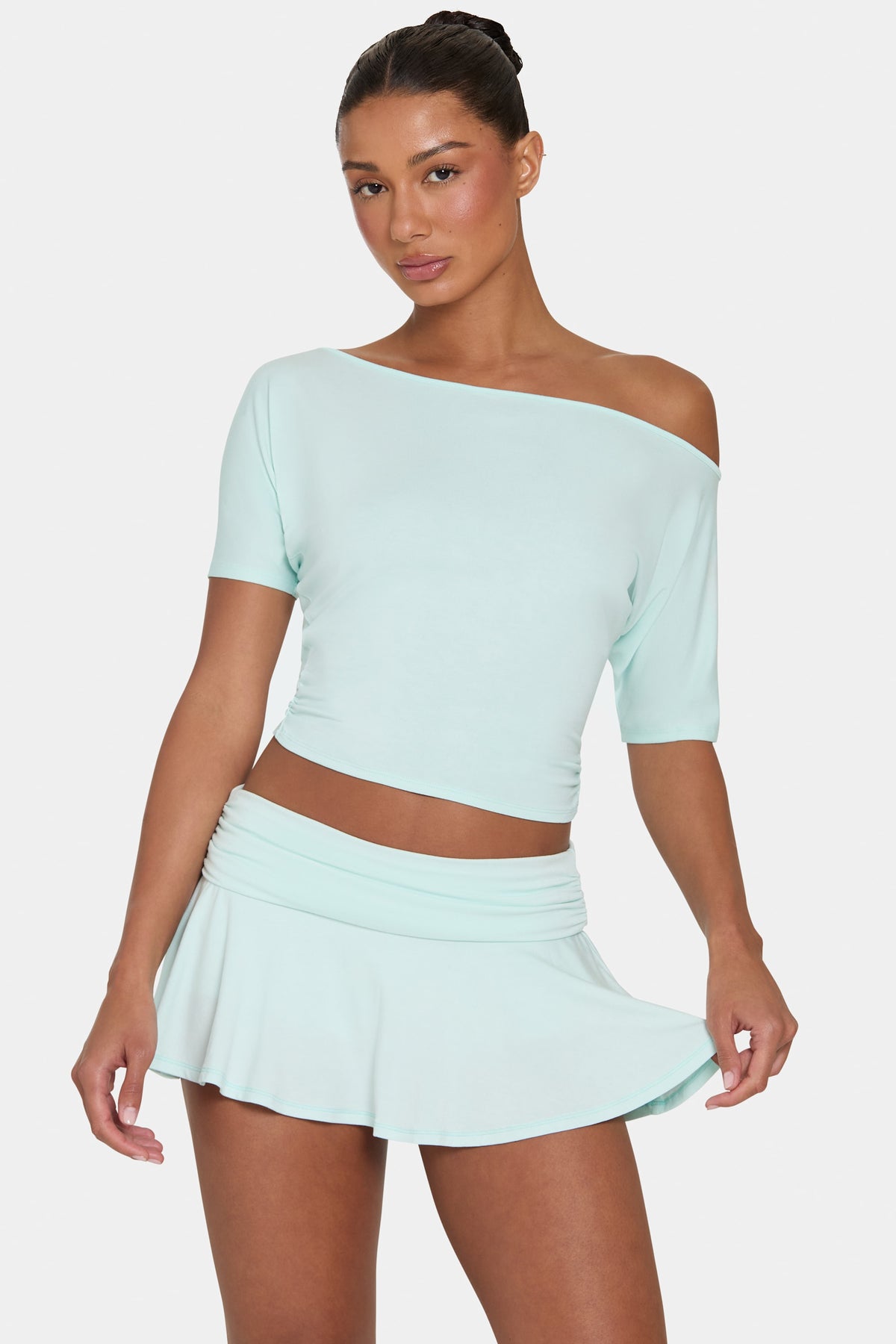 ⁣⁢ButterCloud™ lässiges Off-Shoulder-Oberteil in Pfefferminz⁤⁣