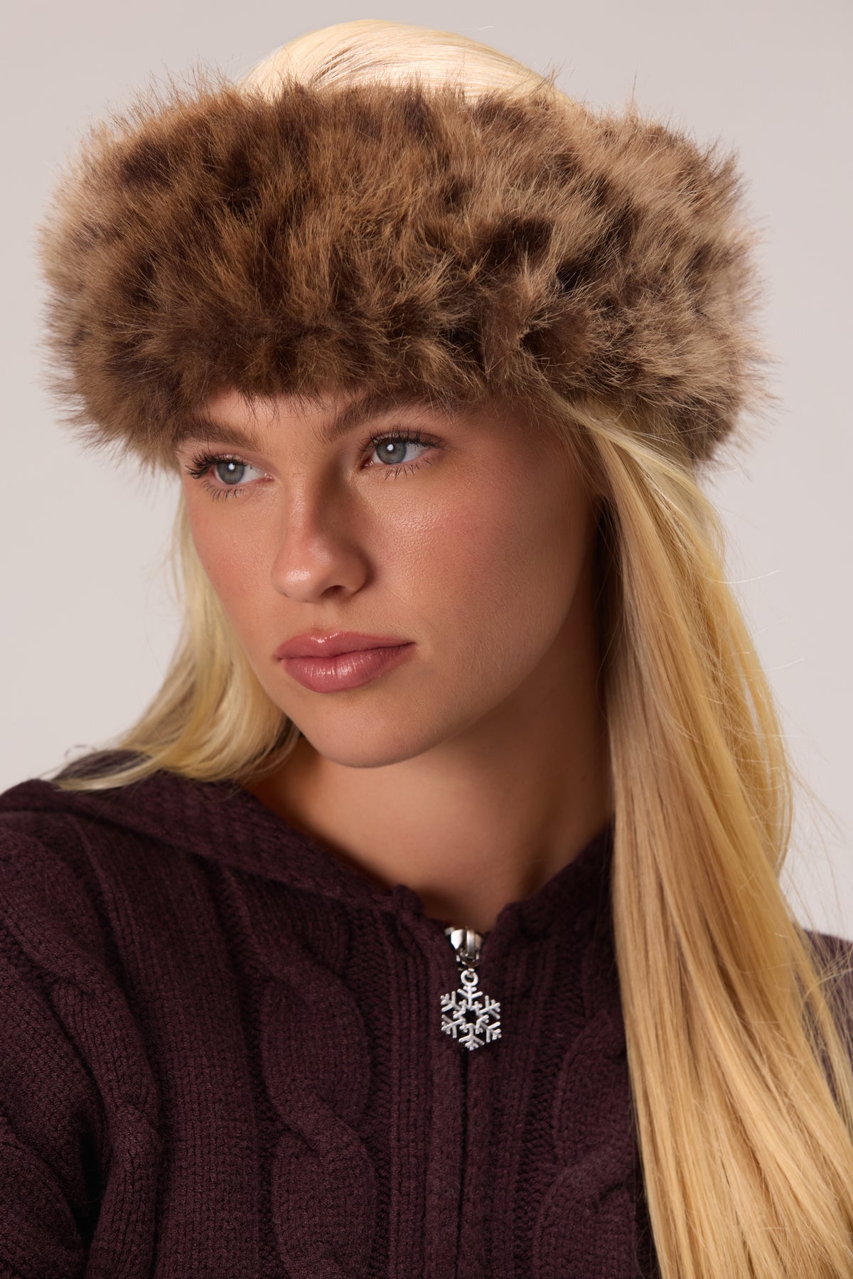 ⁣⁢Faux Fur Stirnband in Brown Leopard⁤⁣