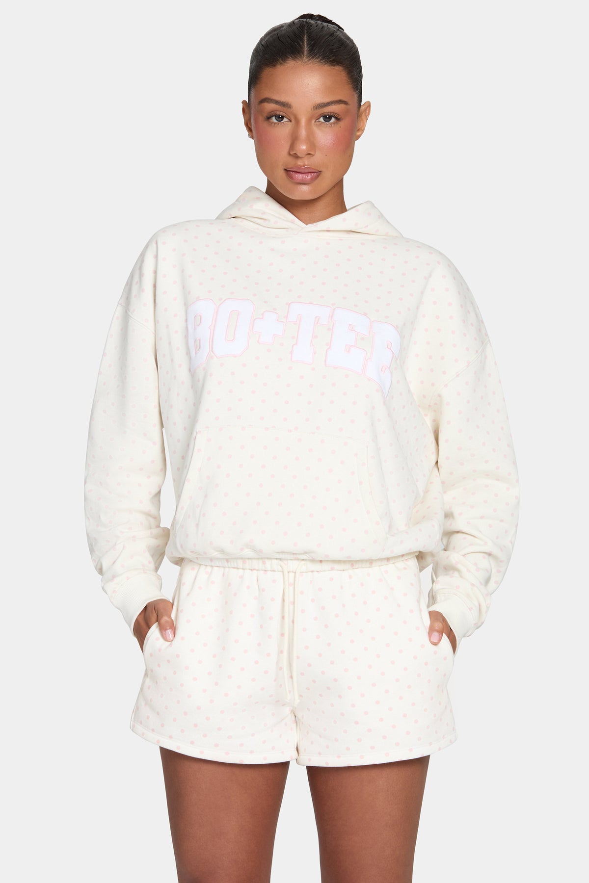 ⁣⁢Oversized-Hoodie mit Applikation in Blush Polka Dot⁤⁣