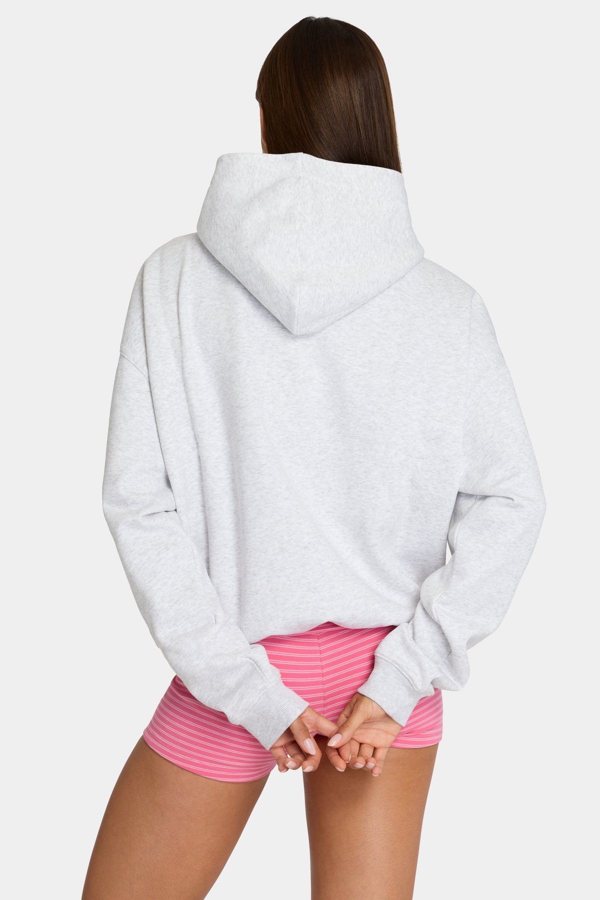 ⁣⁢Oversized-Hoodie mit Applikation mit Grau melierte Streifen⁤⁣