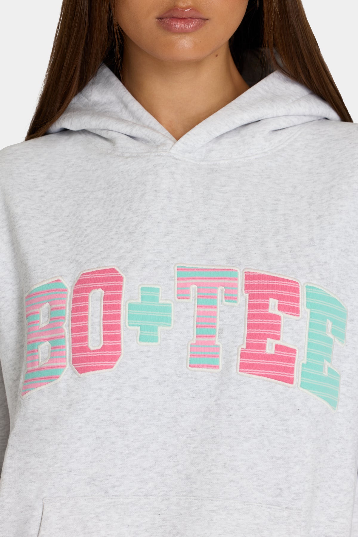 ⁣⁢Oversized-Hoodie mit Applikation in Grey Marl Stripe⁤⁣ - 2