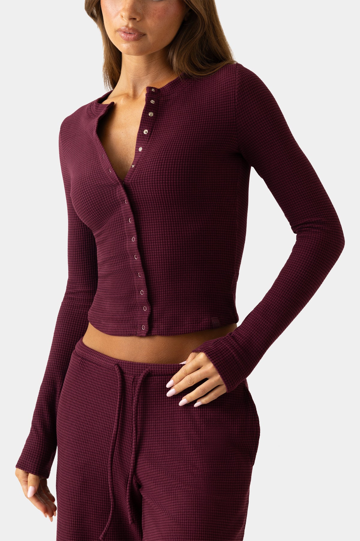 ⁣⁢Cardigan aus Rippjersey mit Rundhalsausschnitt in Pflaume⁤⁣
