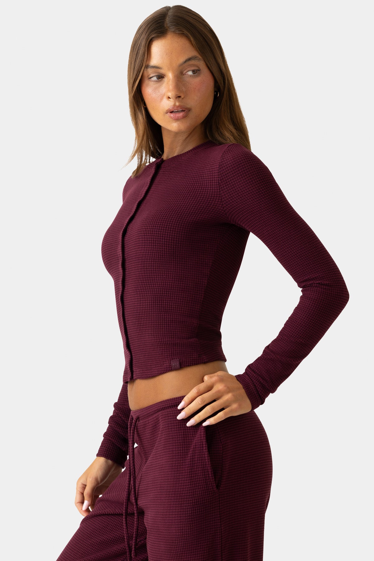 ⁣⁢Cardigan aus Rippjersey mit Rundhalsausschnitt in Pflaume⁤⁣
