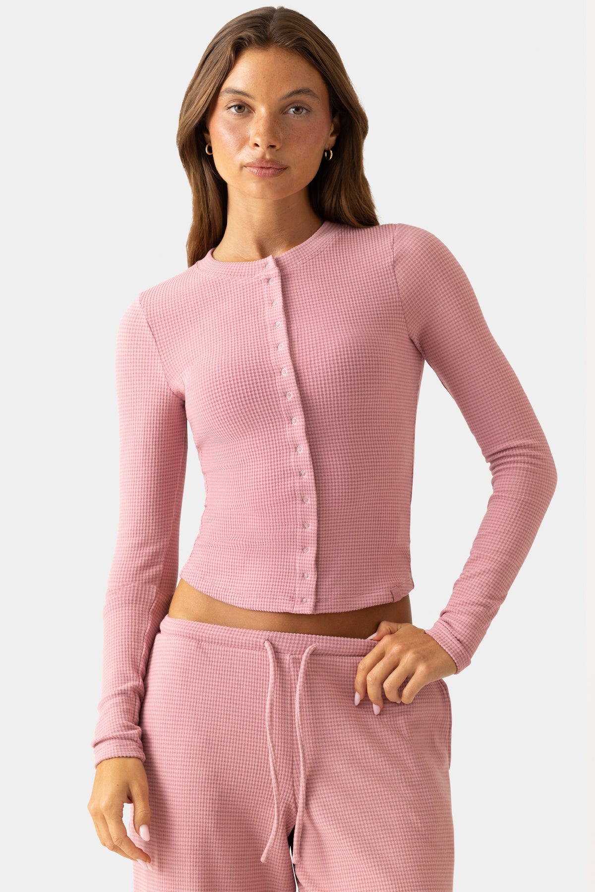 ⁣⁢Cardigan aus Rippjersey mit Rundhalsausschnitt in Beere⁤⁣