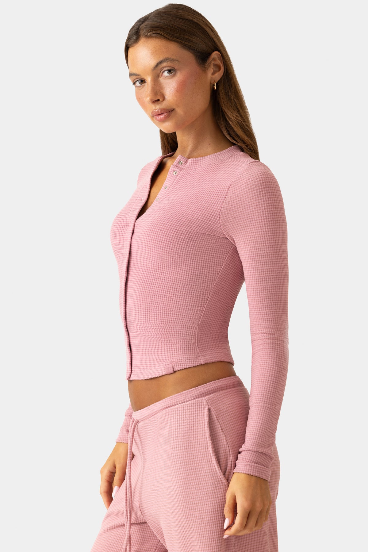 ⁣⁢Cardigan aus Rippjersey mit Rundhalsausschnitt in Beere⁤⁣