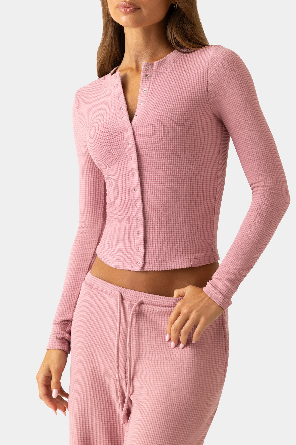 ⁣⁢Gerippte Jersey-Strickjacke mit Rundhalsausschnitt in Beere⁤⁣ - 1