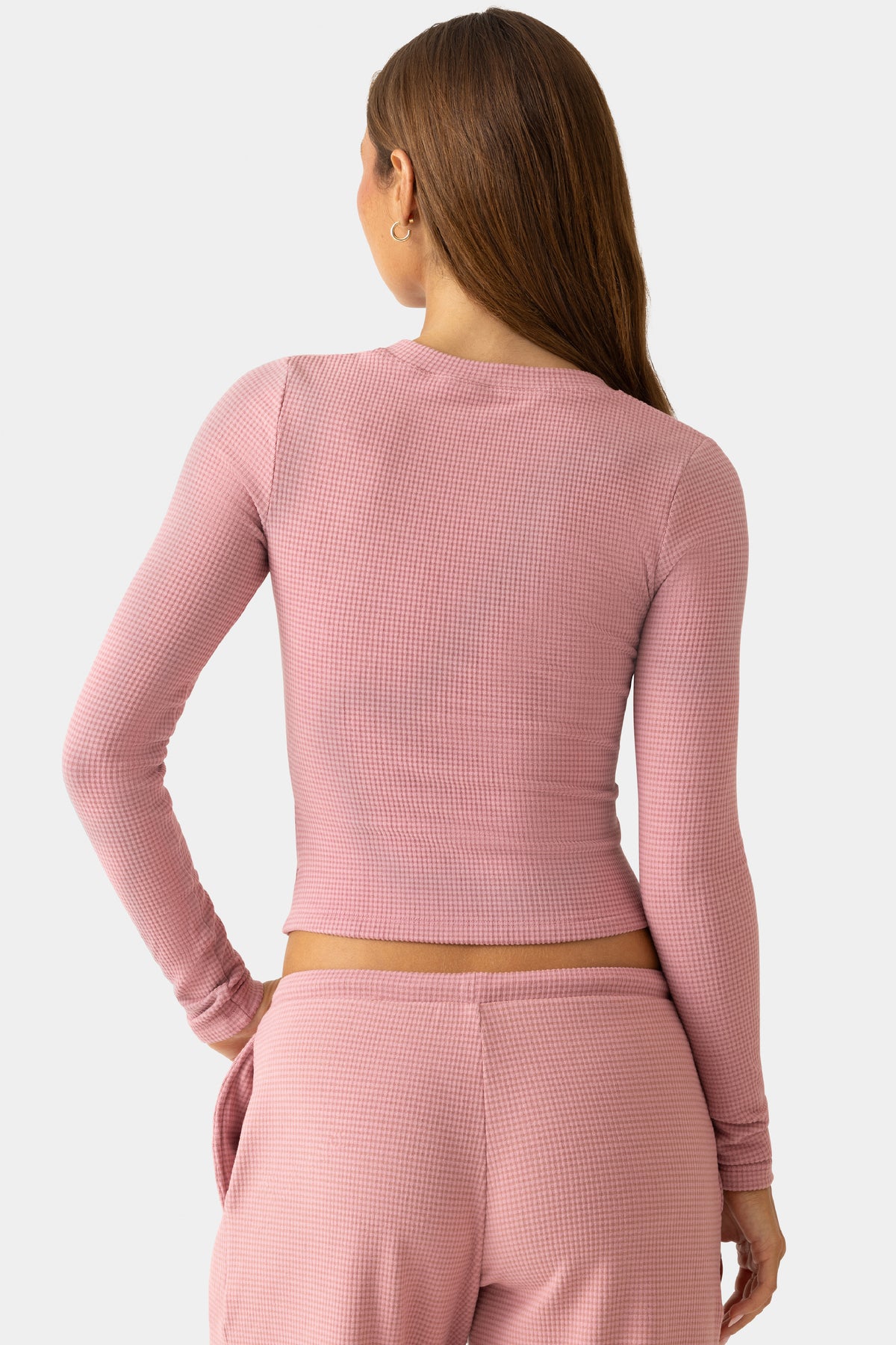 ⁣⁢Gerippte Jersey-Strickjacke mit Rundhalsausschnitt in Beere⁤⁣ - 2
