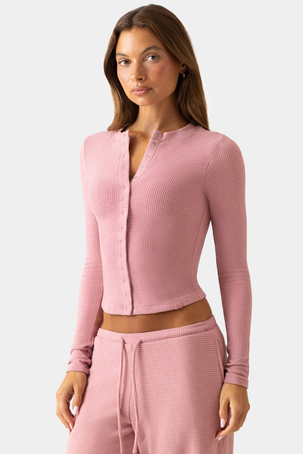 ⁣⁢Cardigan aus Rippjersey mit Rundhalsausschnitt in Beere⁤⁣