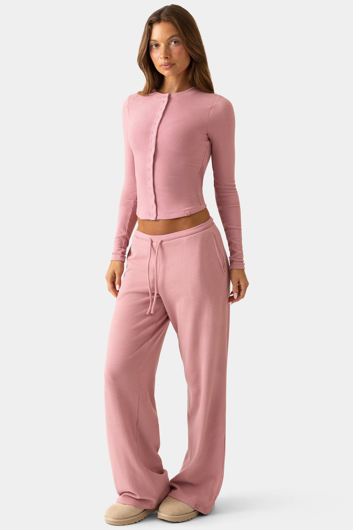 ⁣⁢Cardigan aus Rippjersey mit Rundhalsausschnitt in Beere⁤⁣