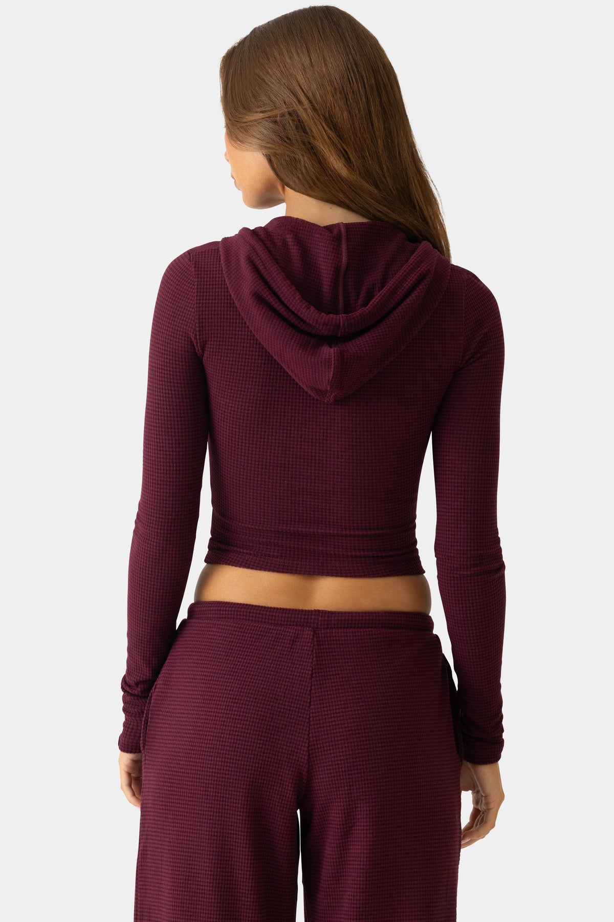 ⁣⁢Cropped Hoodie aus Rippstrick in Plum⁤⁣ - 2