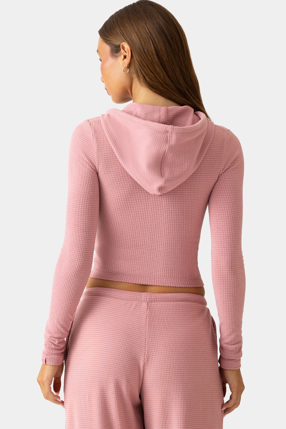 ⁣⁢Gekreppter Jersey Cropped Hoodie in Berry⁤⁣ - 2