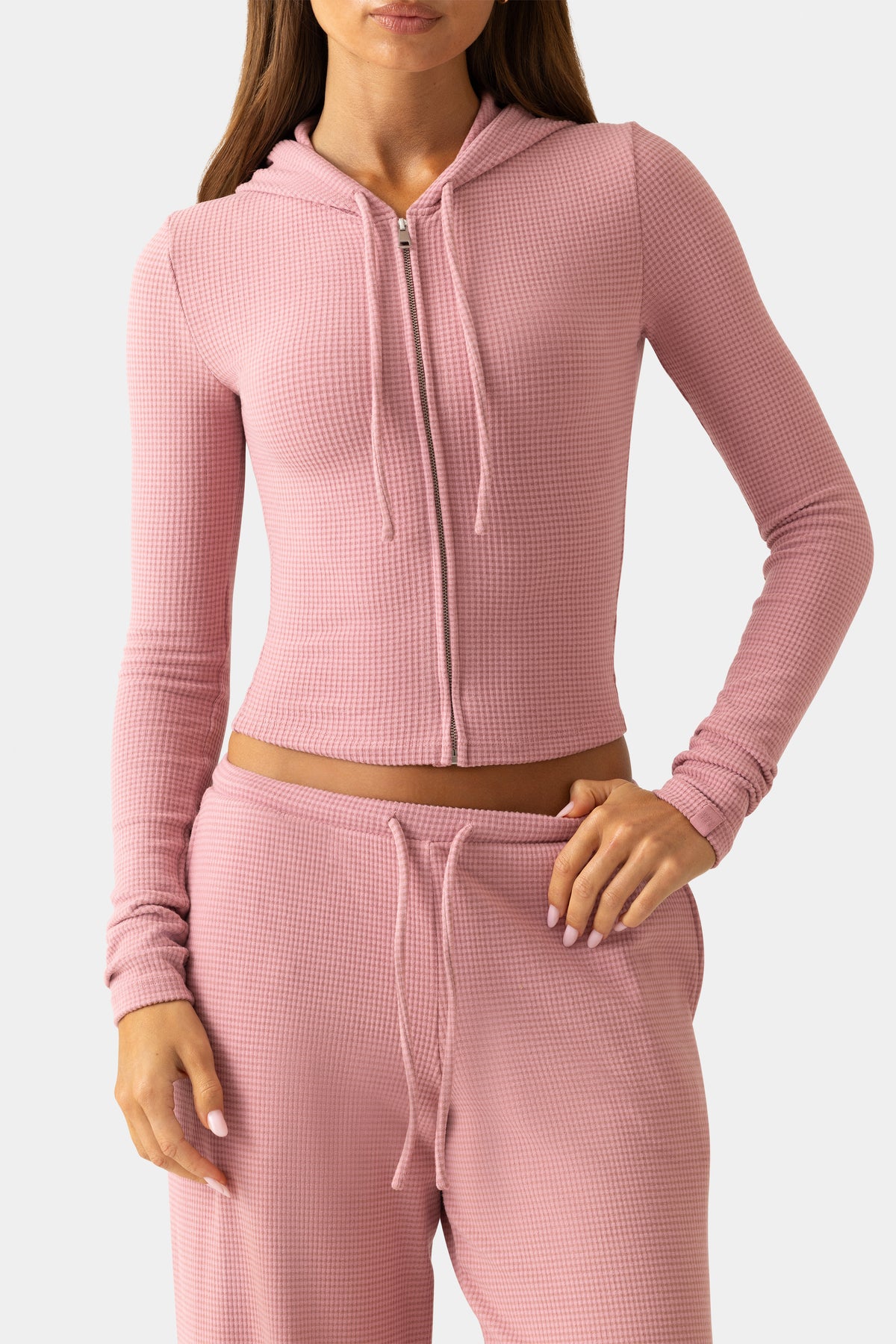 ⁣⁢Cropped-Hoodie aus Rippjersey in Beere⁤⁣