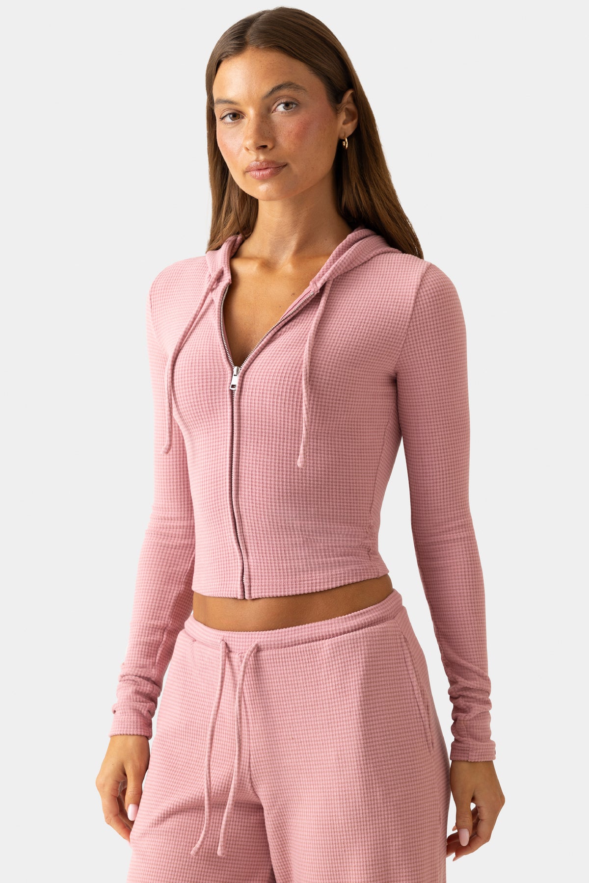 ⁣⁢Cropped-Hoodie aus Rippjersey in Beere⁤⁣