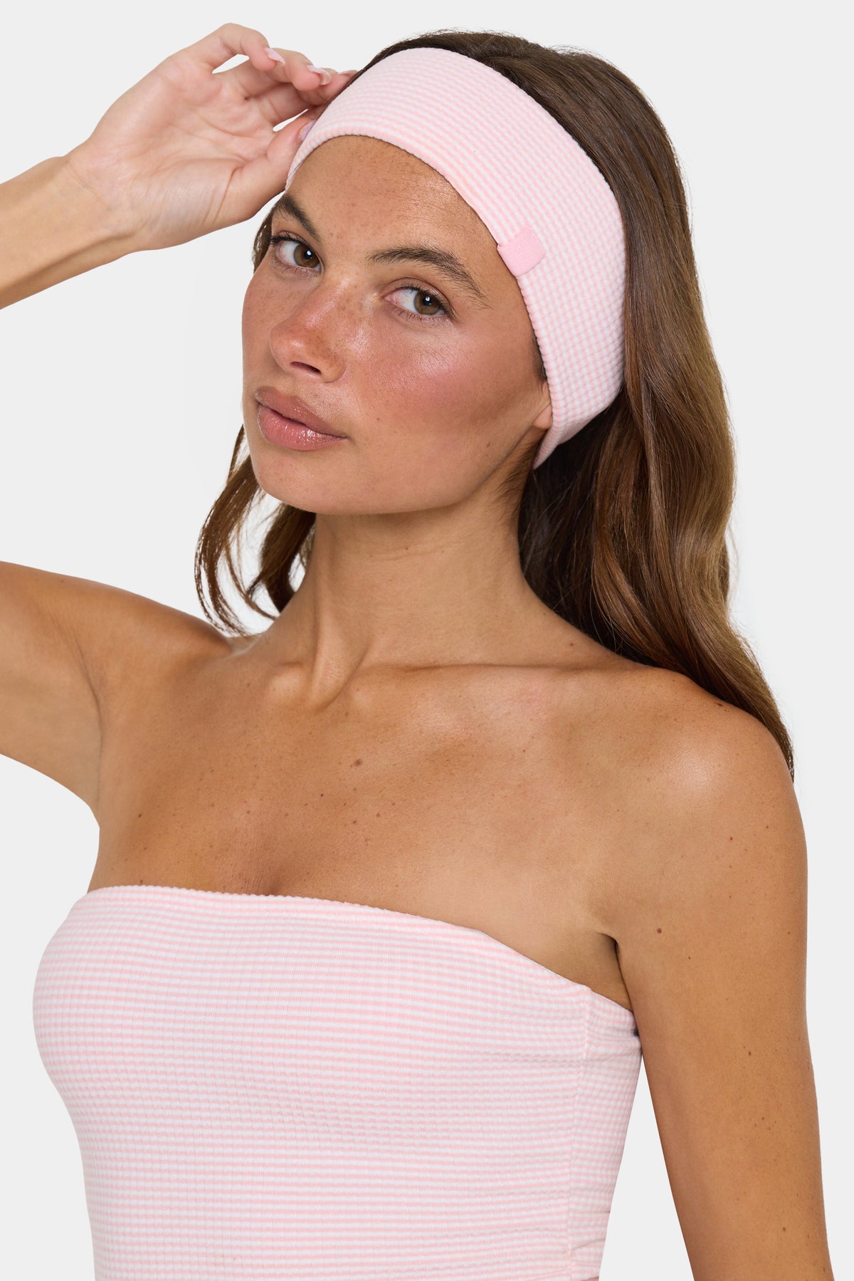 ⁣⁢Geripptes Jersey-Stirnband in Peach Stripe⁤⁣ - 1