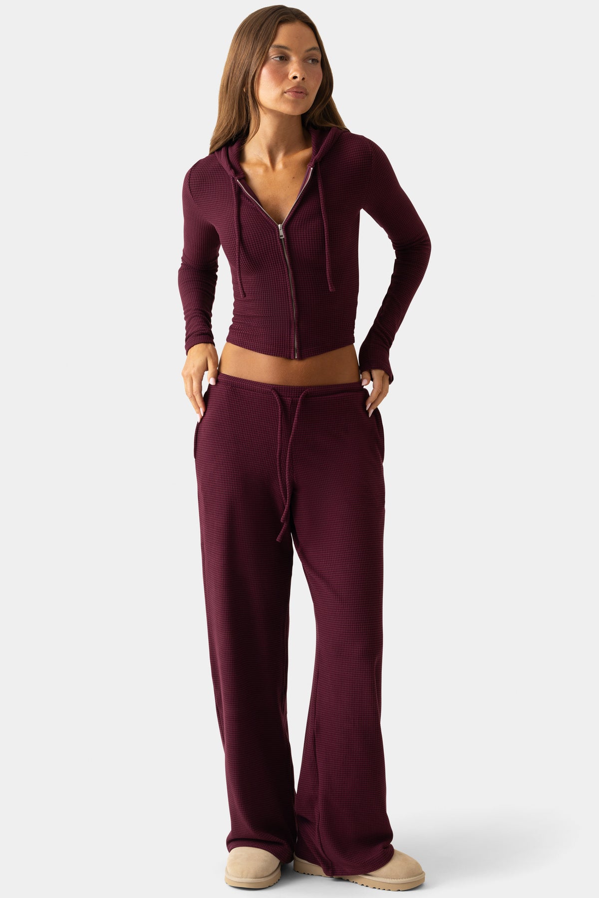 ⁣⁢Low-Waist-Hose aus Rippjersey in Pflaume⁤⁣