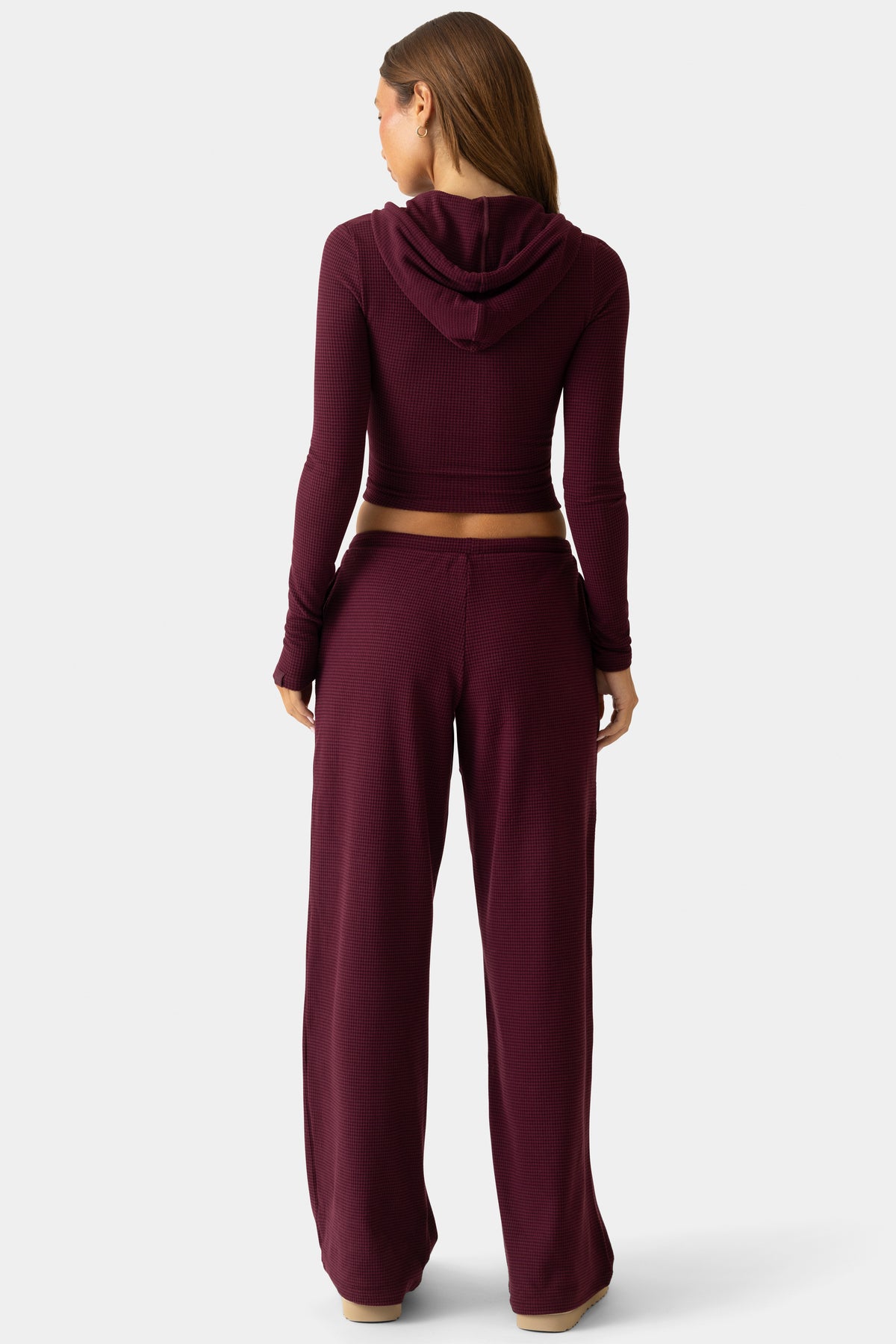 ⁣⁢Gerippte Jersey Low-Rise Hose in Pflaume⁤⁣ - 2