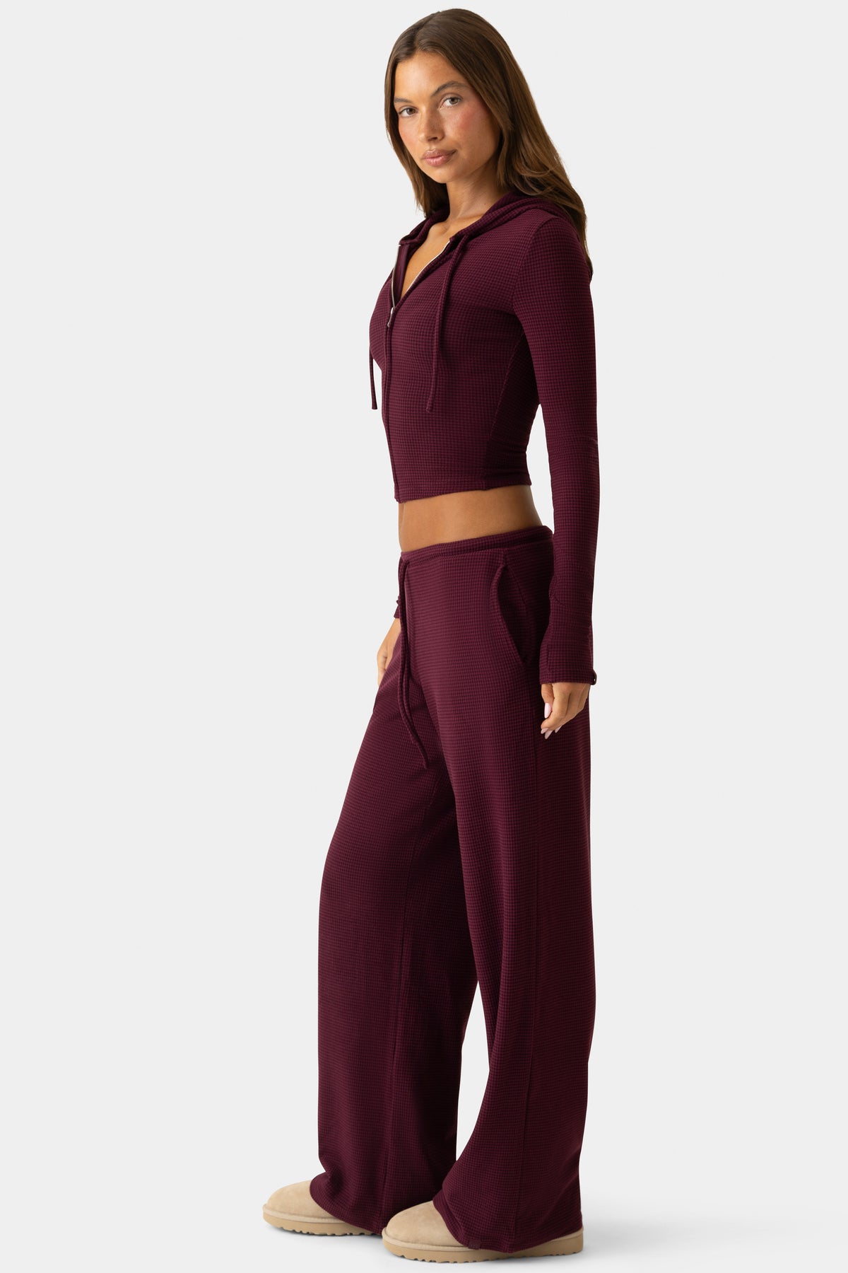 ⁣⁢Low-Waist-Hose aus Rippjersey in Pflaume⁤⁣
