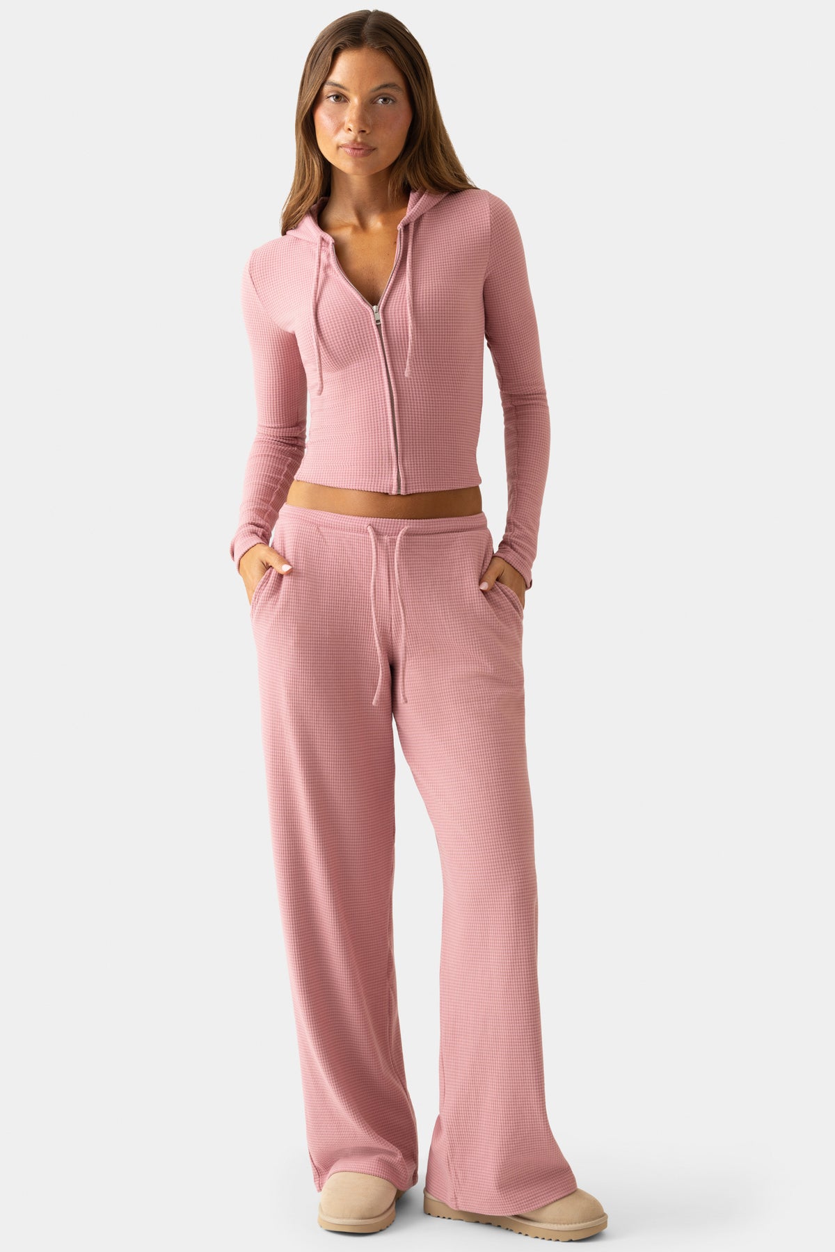 ⁣⁢Gerippte Jersey-Hose mit niedrigem Bund in Berry⁤⁣ - 1