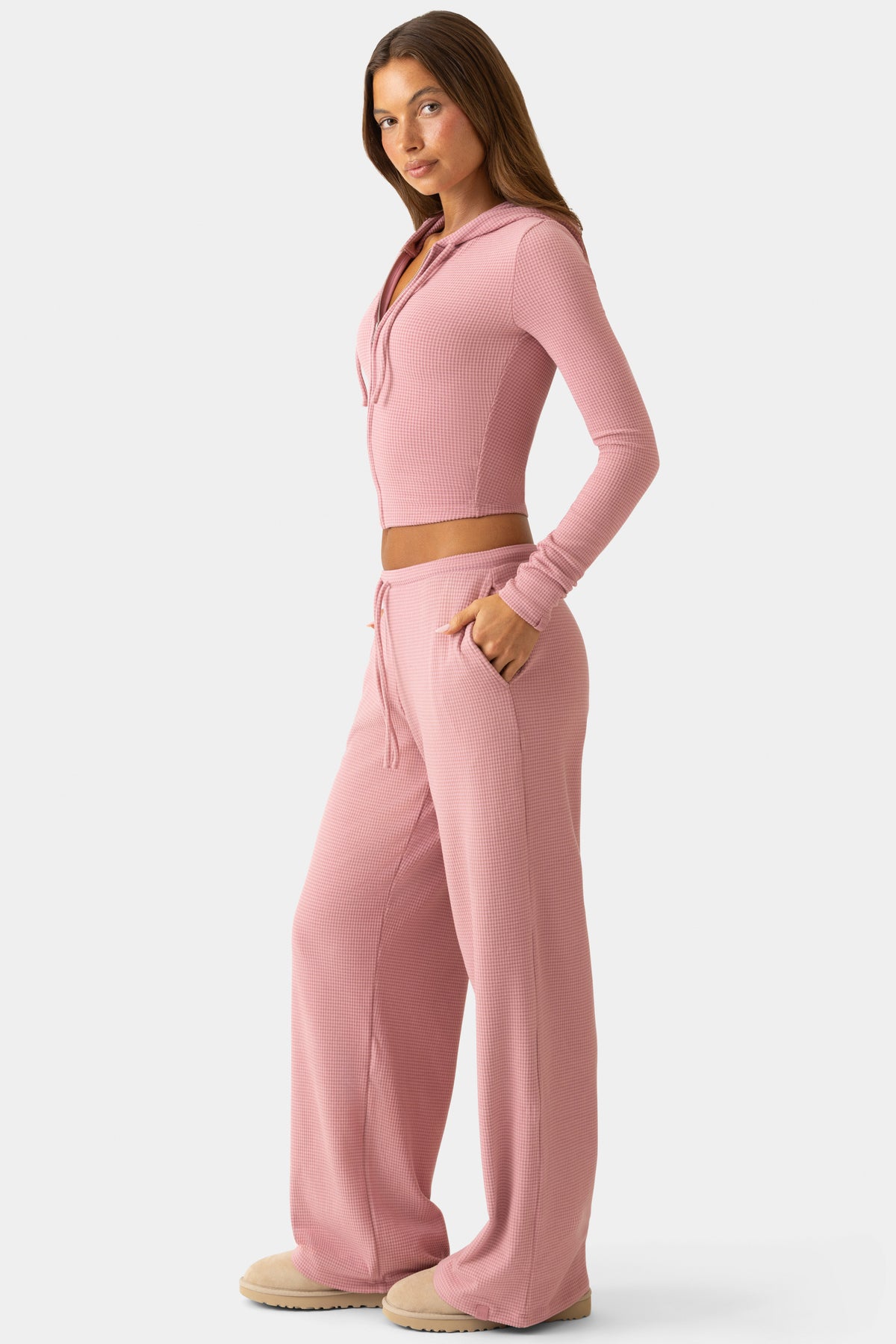⁣⁢Low-Waist-Hose aus Rippjersey in Beere⁤⁣