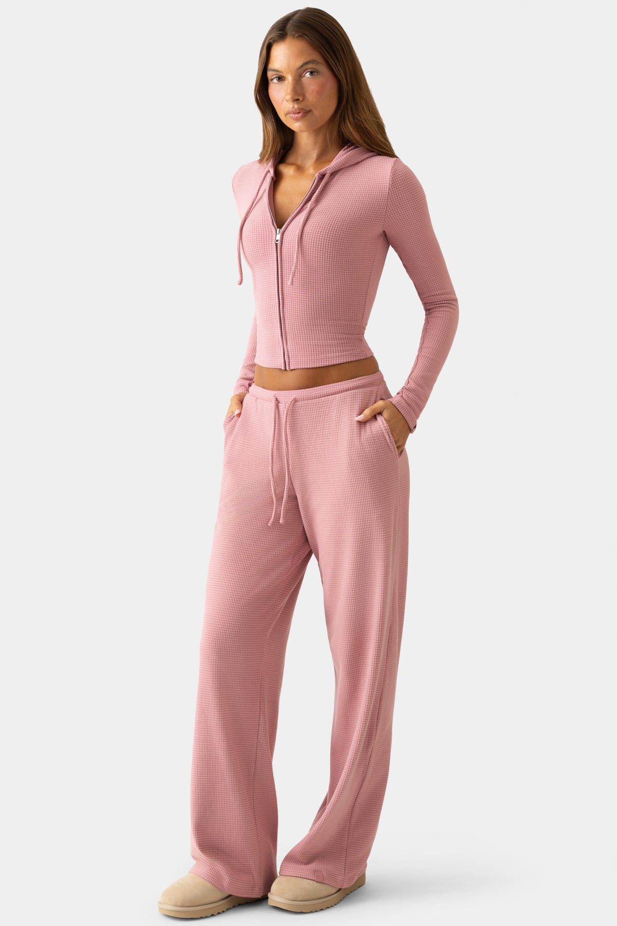 ⁣⁢Low-Waist-Hose aus Rippjersey in Beere⁤⁣