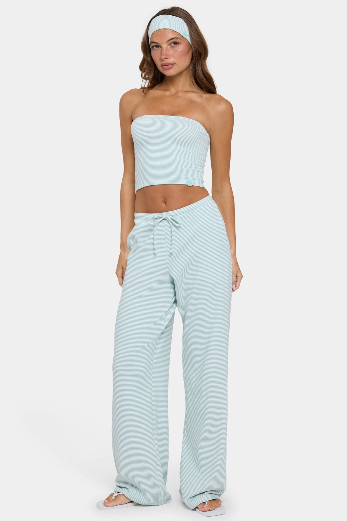 ⁣⁢Gerippte Jersey Low-Rise Hose in Mint Stripe⁤⁣ - 1