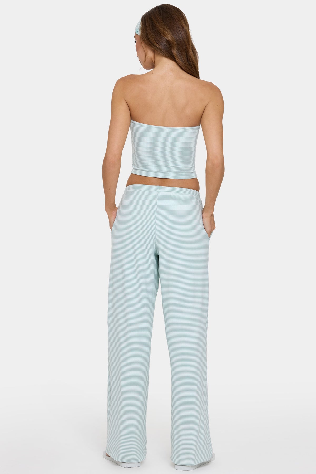 ⁣⁢Gerippte Jersey Low-Rise Hose in Mint Stripe⁤⁣ - 2