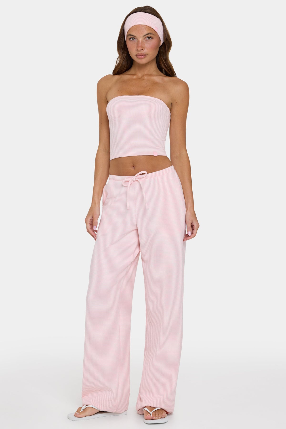⁣⁢Ribbed Jersey Low-Rise Hose in Peach Stripe⁤⁣ - 1