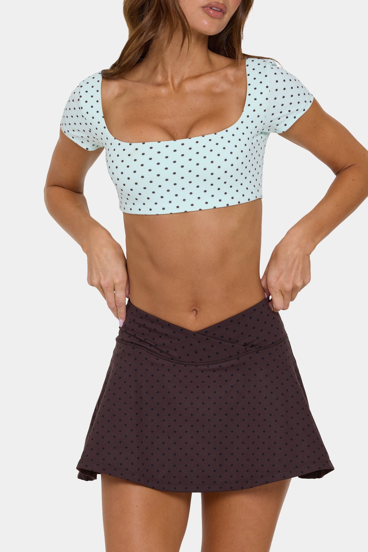 ⁣⁢Soft Active Cap-Sleeve Crop Top in Mint Chip⁤⁣ - 2