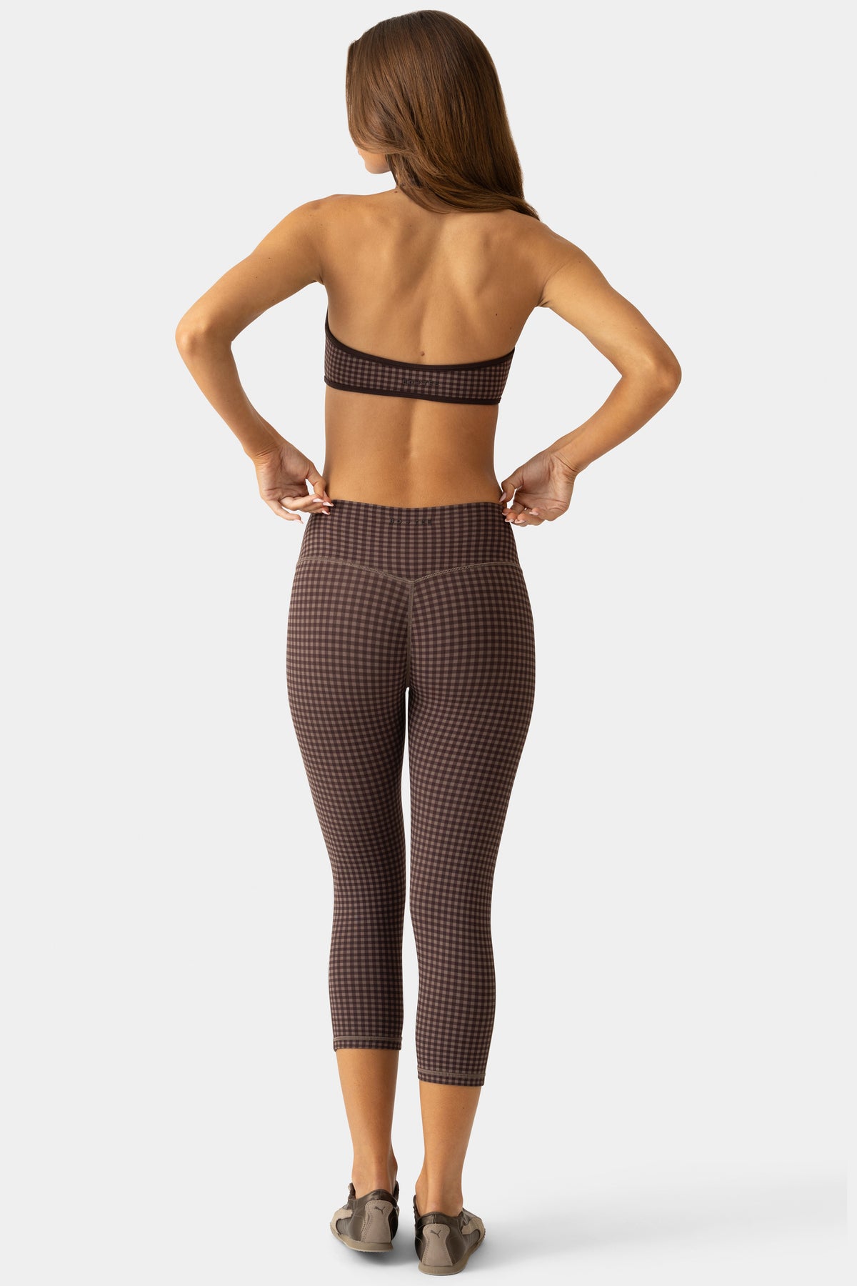 ⁣⁢Soft Active Capri Leggings im Espresso-Gingham-Muster⁤⁣ - 2