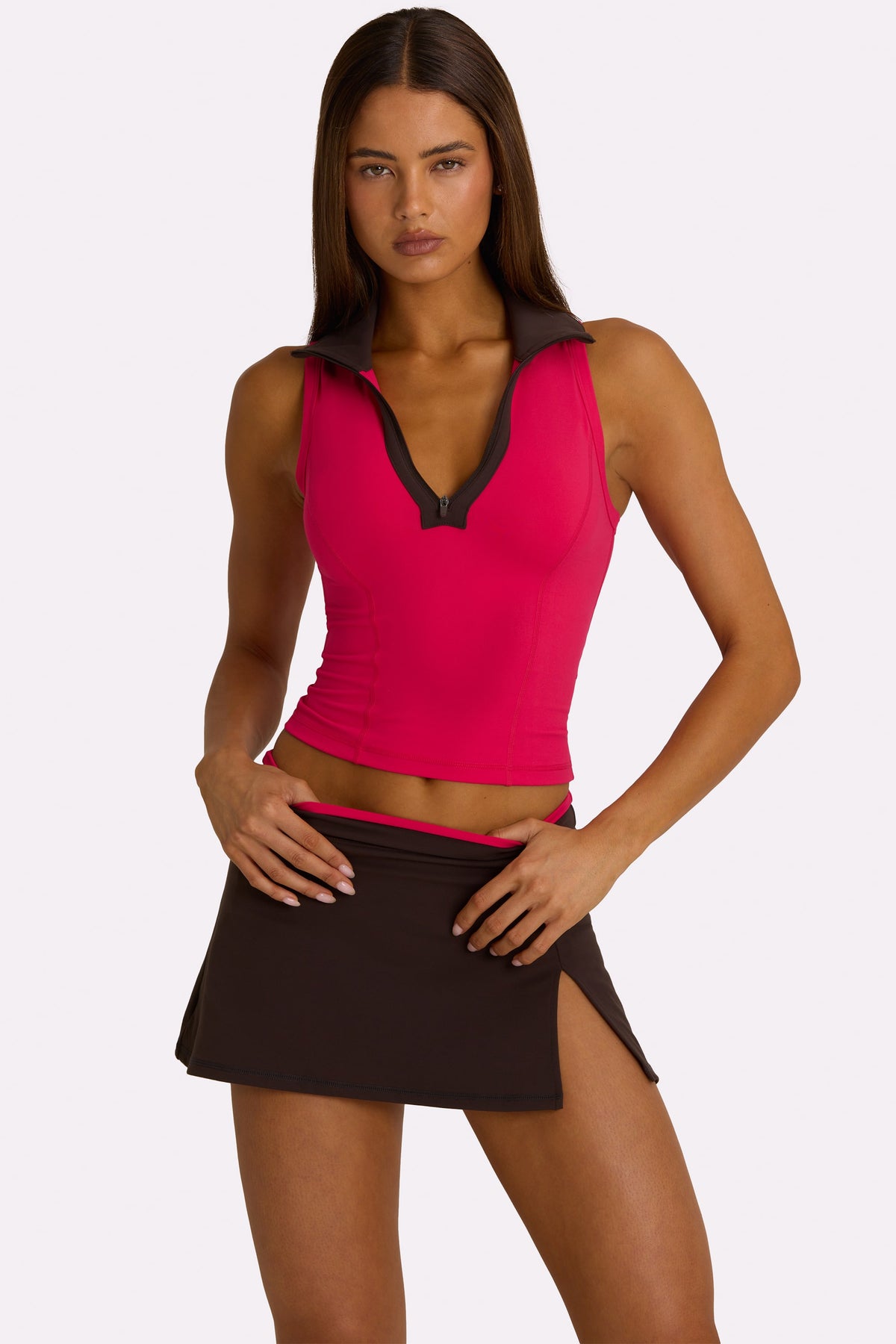 ⁣⁢Soft Active Tanktop mit Kragen in Knallpink⁤⁣ - 1