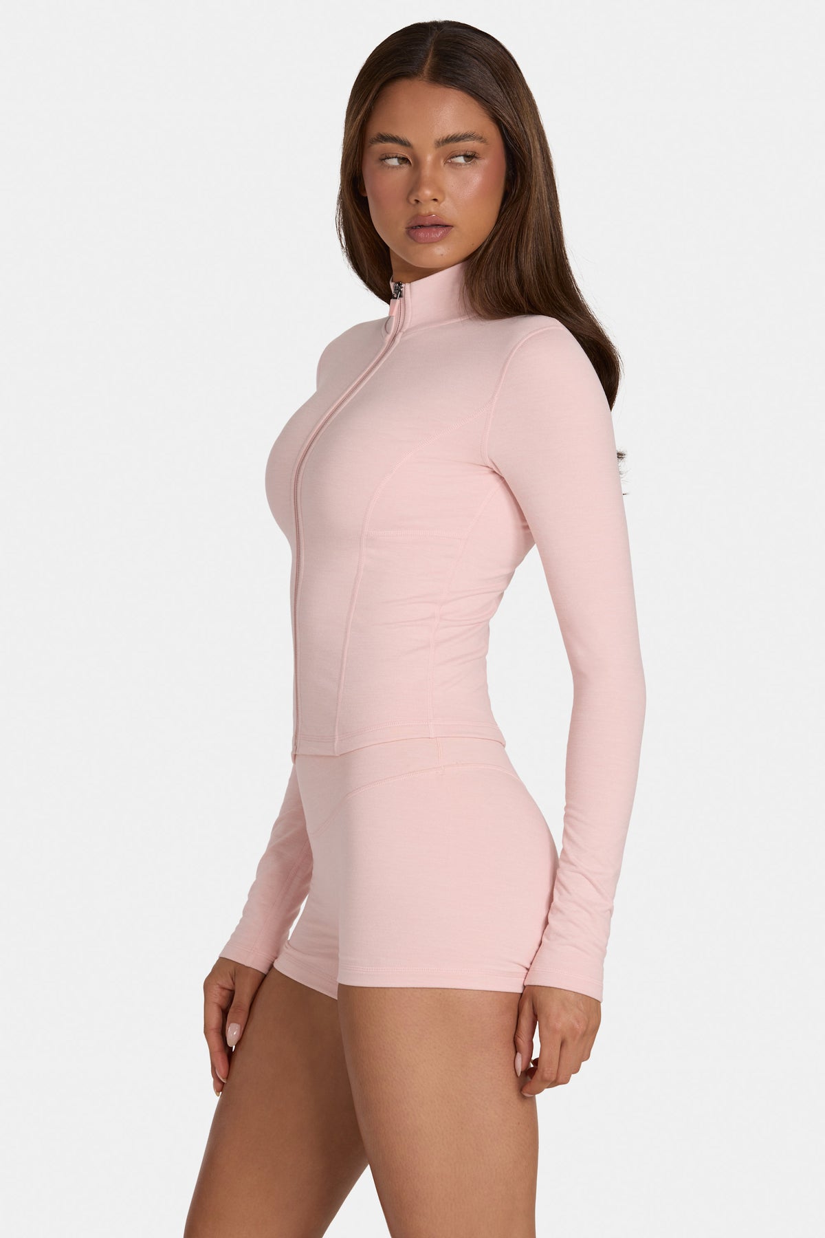 ⁣⁢Soft Active Jacke mit Reißverschluss in Rosé meliert⁤⁣