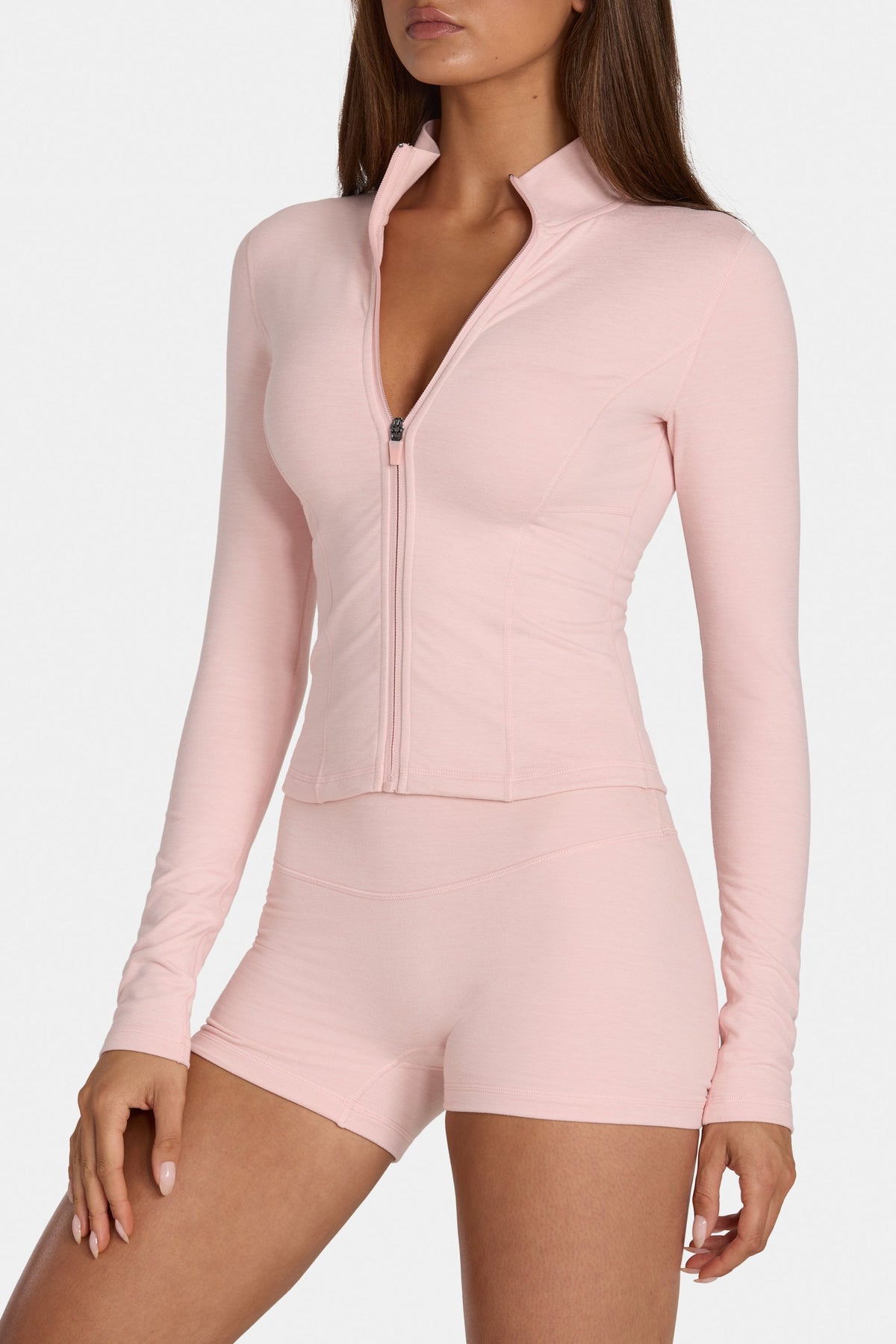 ⁣⁢Soft Active Jacke mit Reißverschluss in Rosé meliert⁤⁣