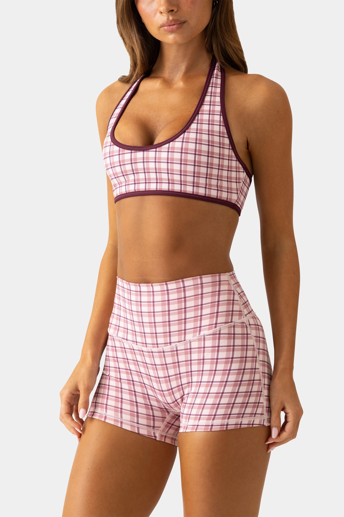 ⁣⁢Soft Active Minishorts im beerenfarbenen Karo⁤⁣