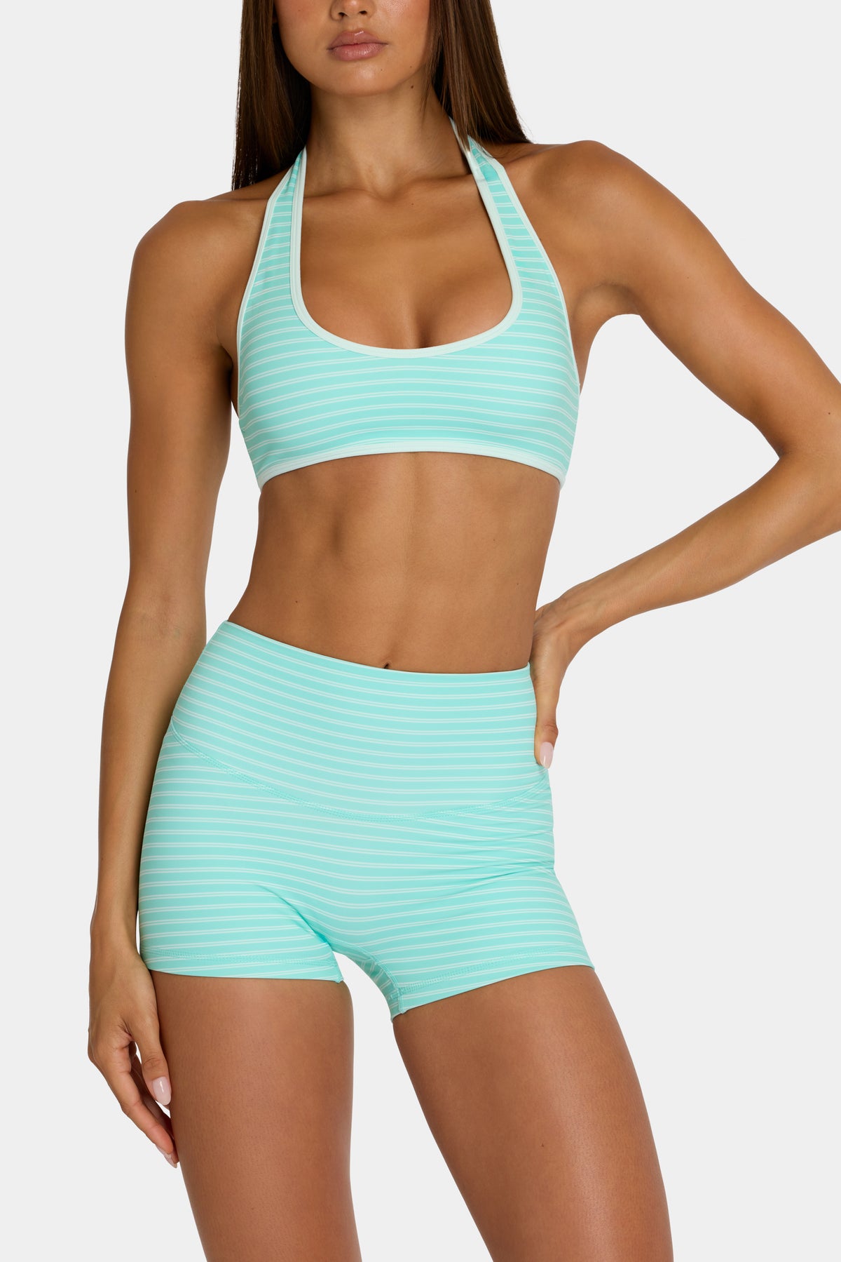 ⁣⁢Soft Active Wende-Sport-BH mit aquablauen Streifen⁤⁣