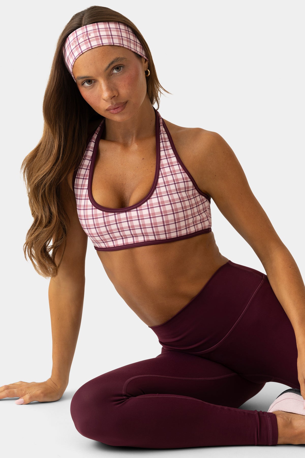 ⁣⁢Soft Active Reversible Sport-BH in Berry Plaid⁤⁣ - 1