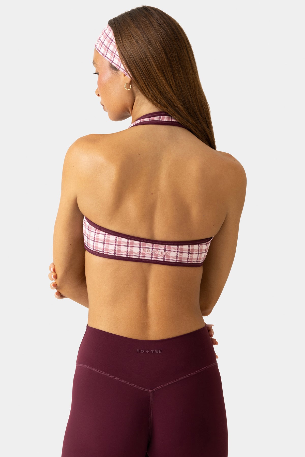 ⁣⁢Soft Active Reversible Sport-BH in Berry Plaid⁤⁣ - 2