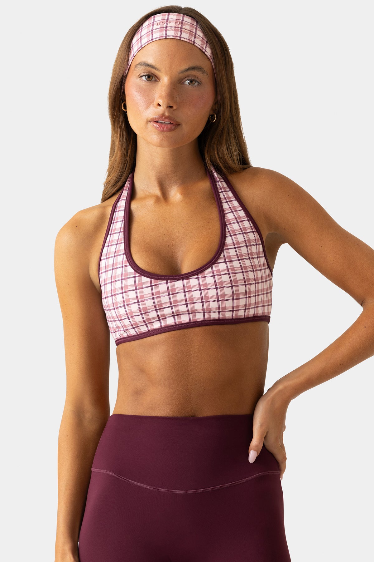 ⁣⁢Soft Active Wende-Sport-BH im beerenfarbenen Karo⁤⁣