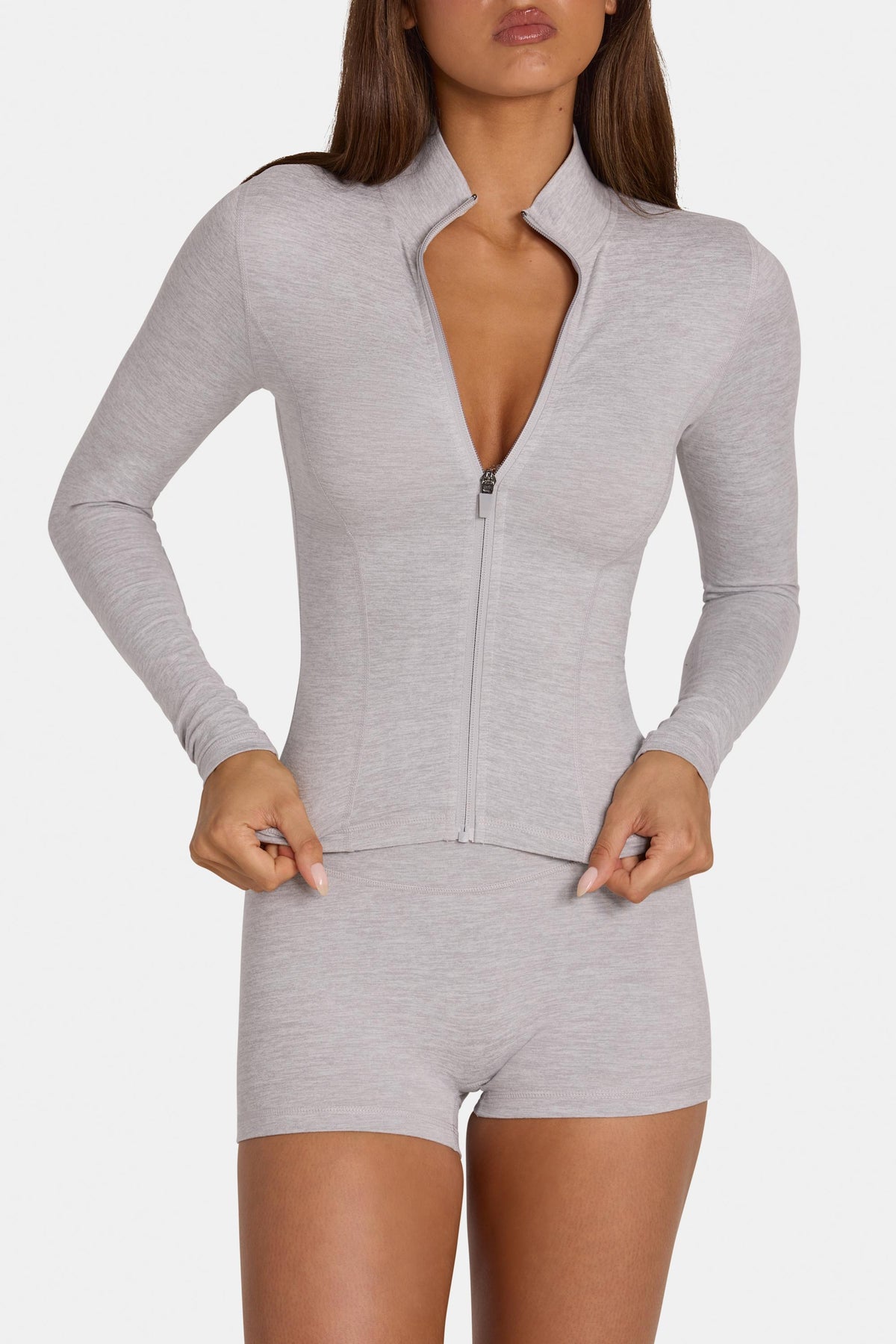 ⁣⁢Soft Active Jacke mit Reißverschluss in Grau meliert⁤⁣