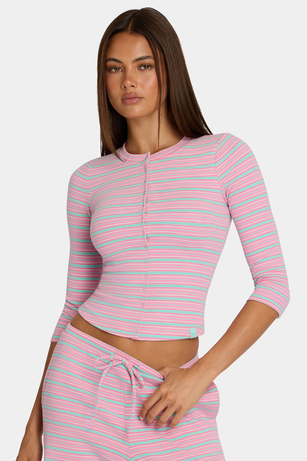⁣⁢Brushed Jersey Rundhals-Cardigan in Multi Stripe⁤⁣ - 1