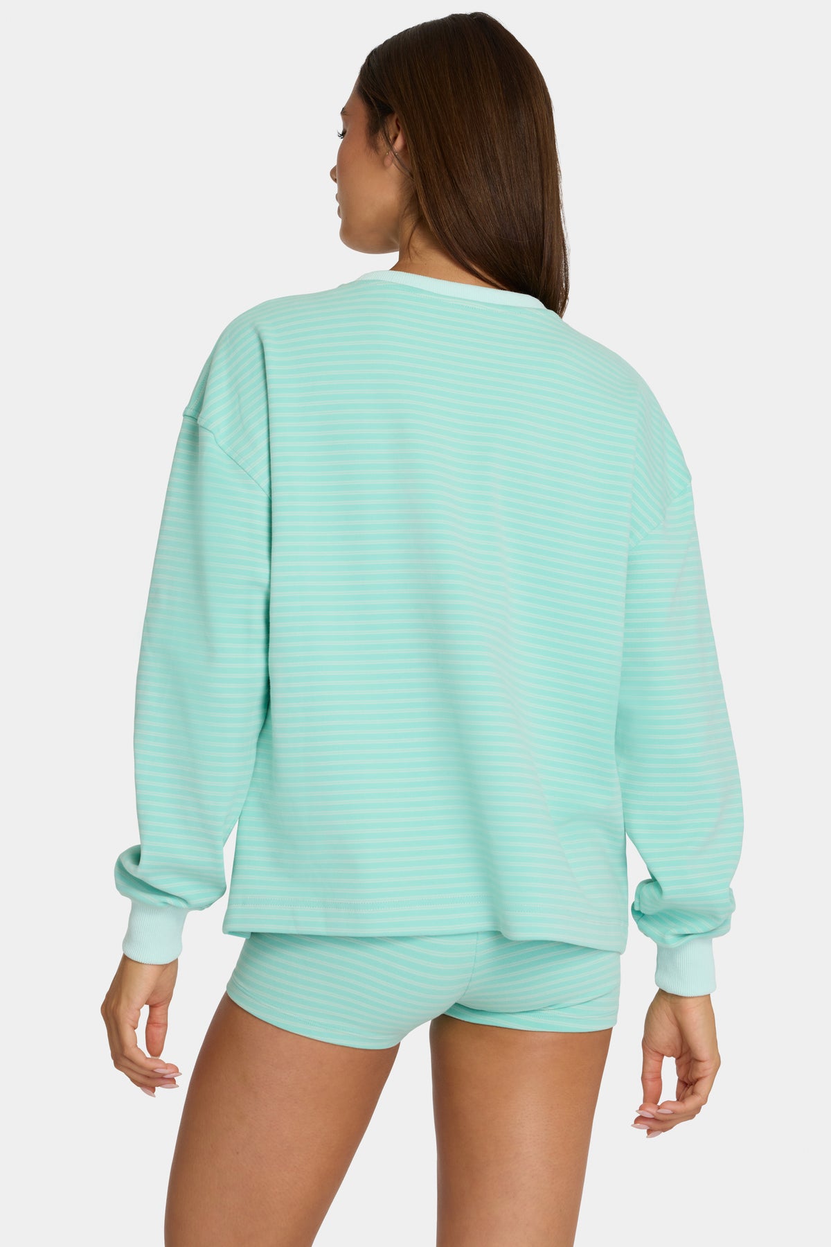 ⁣⁢Sweatshirt mit Rundhalsausschnitt aus angerautem Jersey mit aquablauen Streifen⁤⁣