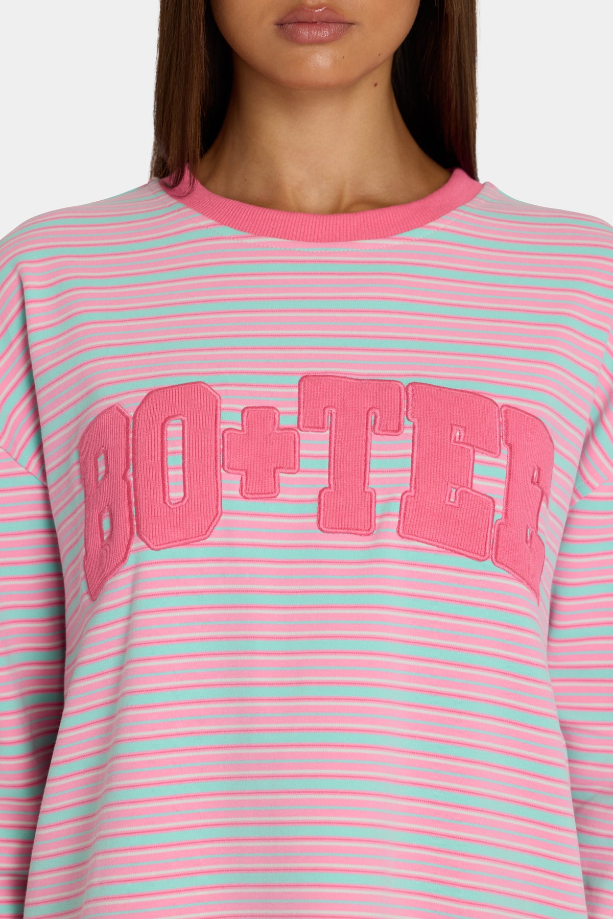 ⁣⁢Sweatshirt mit Rundhalsausschnitt aus angerautem Jersey mit bunten Streifen⁤⁣