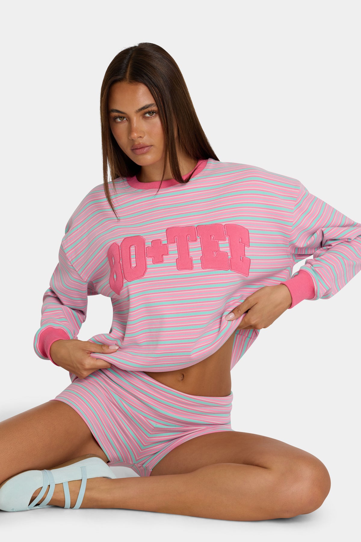 ⁣⁢Crewneck-Sweatshirt aus Brushed Jersey in Multi Stripe⁤⁣ - 2